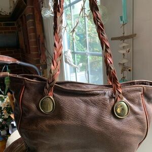 VINTAGE GHURKA MARLEY HODSON LARGE BAG BROWN LEATHER HANDBAG W/ BRAIDED HANDLE